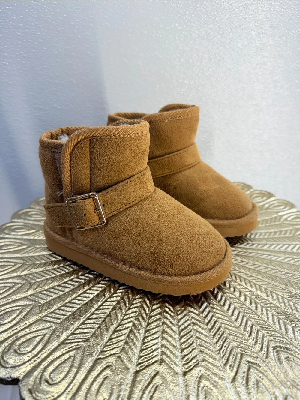 Capelli New York Kids Faux Fur Buckle Ankle Boots Tan